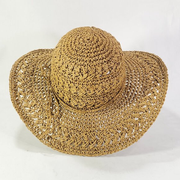 Scala Collection Wm Brown Paper Braid Nylon Woven Sun Hat Wide Brim Packable OS - Picture 4 of 14